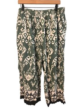 Haute Hippie Green Cream Boho Abstract Palazzo Wide Leg High Rise Pants Size 2X